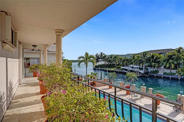 balcony with a water view