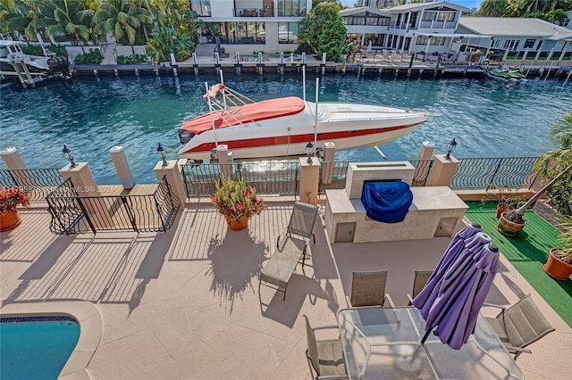 dock area with a water view