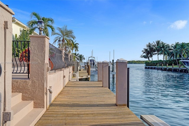 dock area with a water view