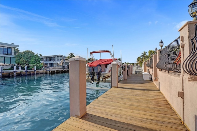 view of dock with a water view