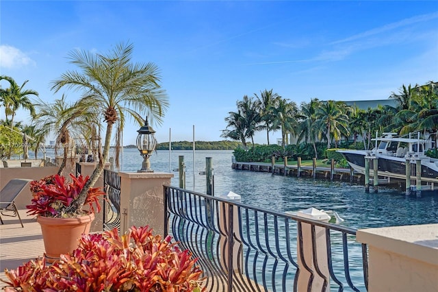 view of dock with a water view