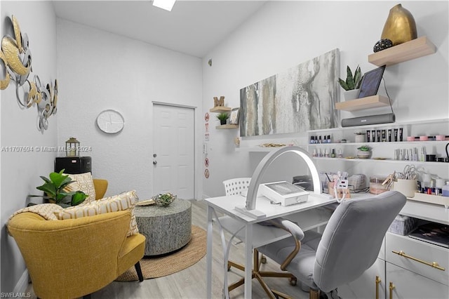 home office featuring light hardwood / wood-style flooring