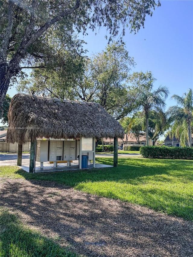 view of property's community with a lawn and mail boxes