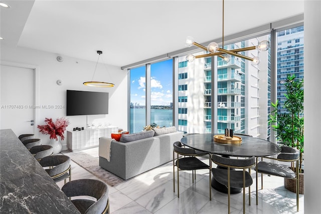 living room with expansive windows