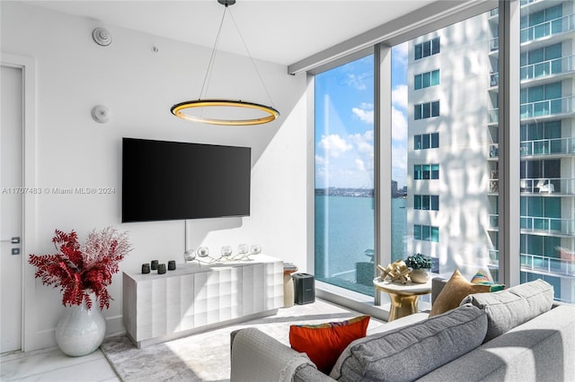 living room featuring a wall of windows and plenty of natural light