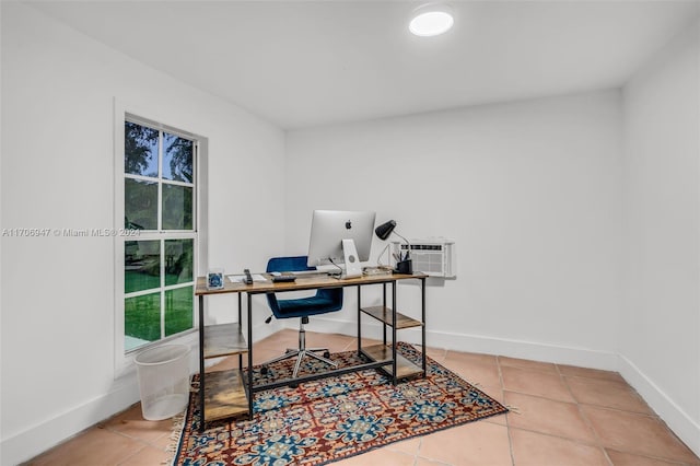 tiled office featuring a wall mounted AC