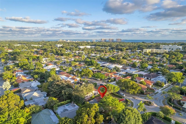 bird's eye view featuring a water view