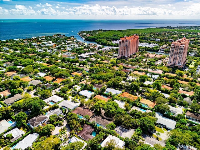 aerial view featuring a water view