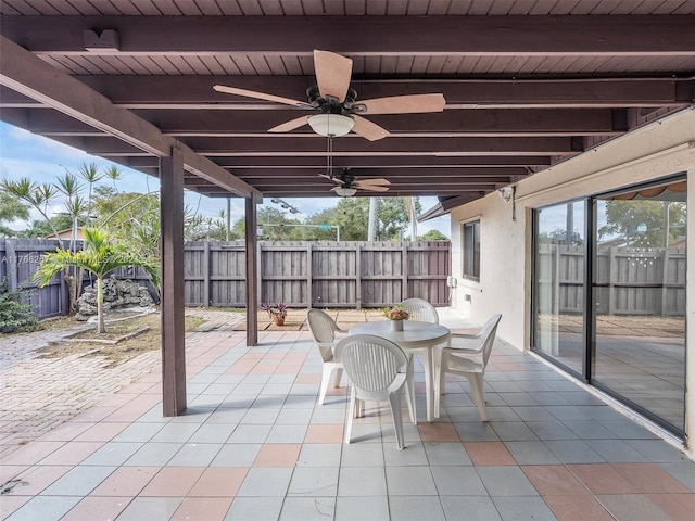 view of patio / terrace featuring ceiling fan