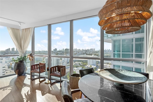 sunroom with a wealth of natural light and a view of city