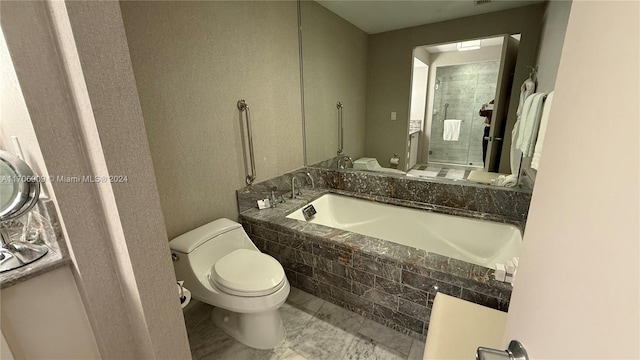 bathroom with toilet and independent shower and bath