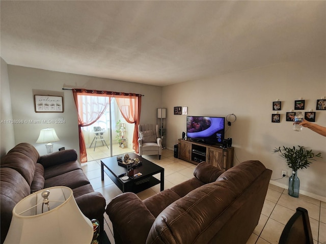 living room with light tile patterned floors