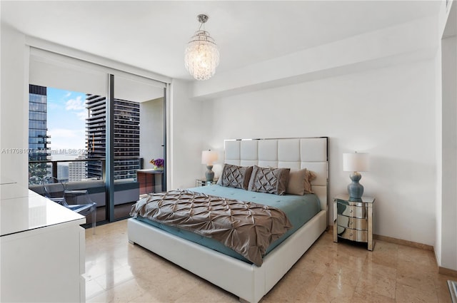 bedroom featuring a chandelier