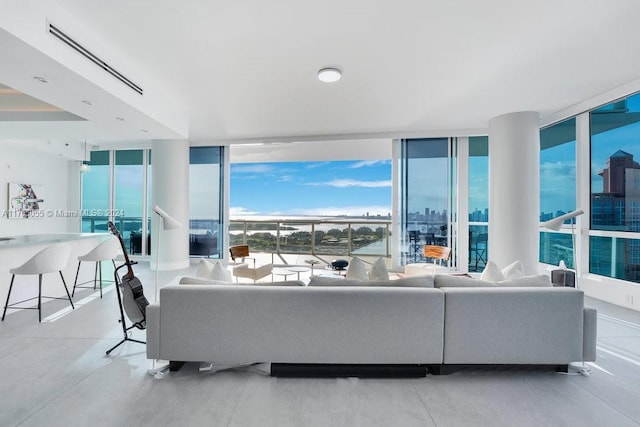 living room with expansive windows