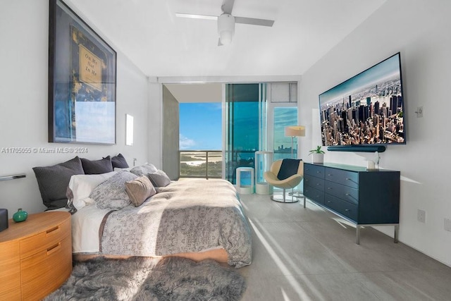100 S Pointe Dr Unit 3601, Miami Beach, FL 33139 - bedroom featuring ceiling fan and concrete floors