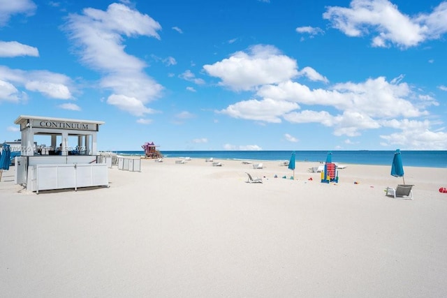 property view of water featuring a view of the beach