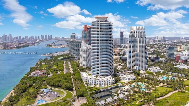 aerial view with a water view