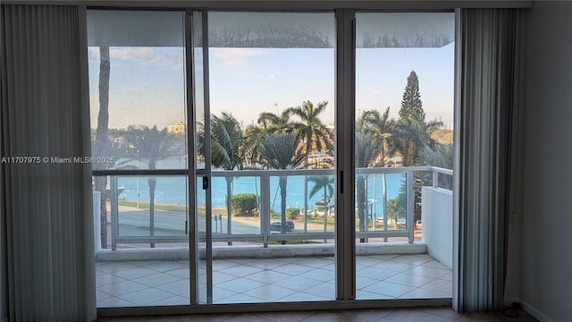 doorway to outside featuring a water view and a wealth of natural light