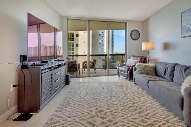 living room featuring expansive windows