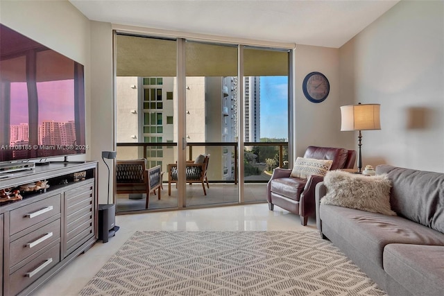 living room with expansive windows