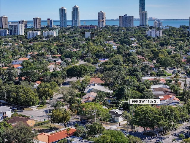 aerial view featuring a water view