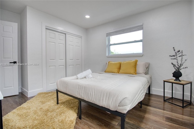 bedroom featuring a closet and dark wood-type flooring