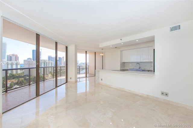 unfurnished room with expansive windows