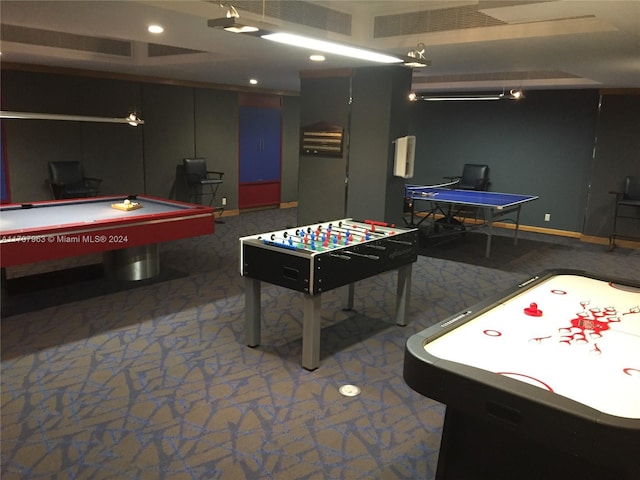 rec room featuring carpet floors and pool table