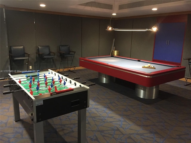 19667 Turnberry Way Unit 15A, Aventura, FL 33180 - playroom with recessed lighting, billiards, and carpet flooring
