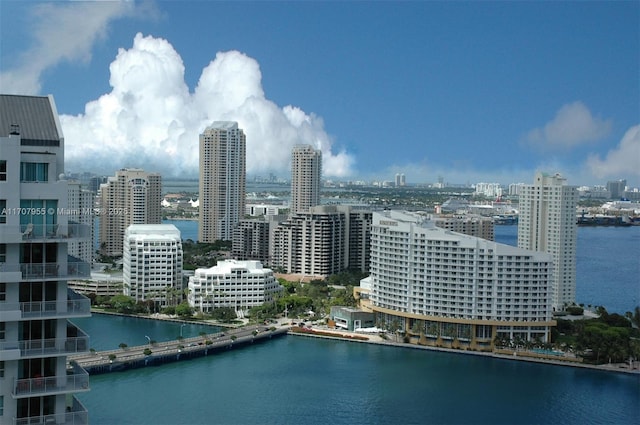 view of city with a water view