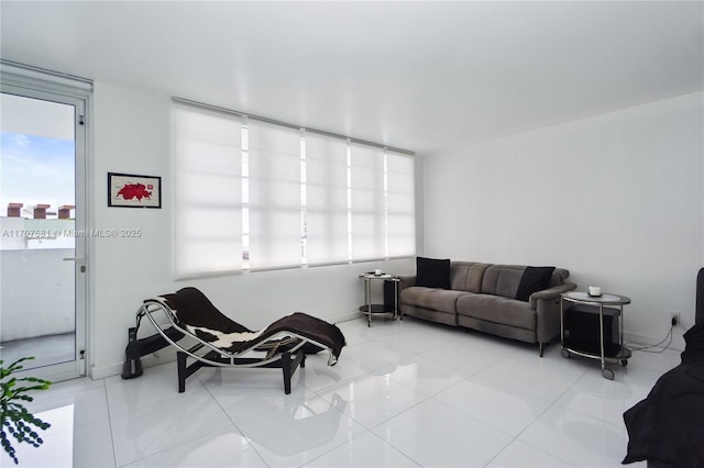 living room featuring light tile patterned floors