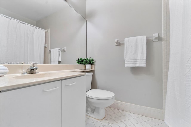 bathroom featuring tile patterned flooring, vanity, and toilet