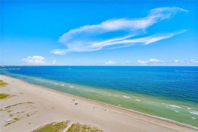 property view of water featuring a beach view