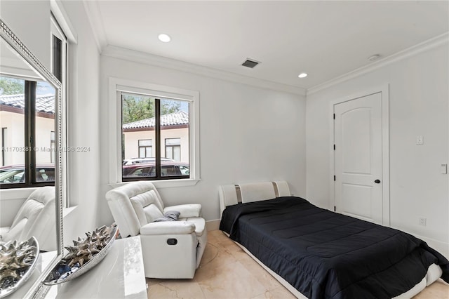 bedroom featuring crown molding