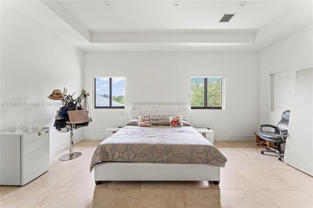 bedroom with a raised ceiling