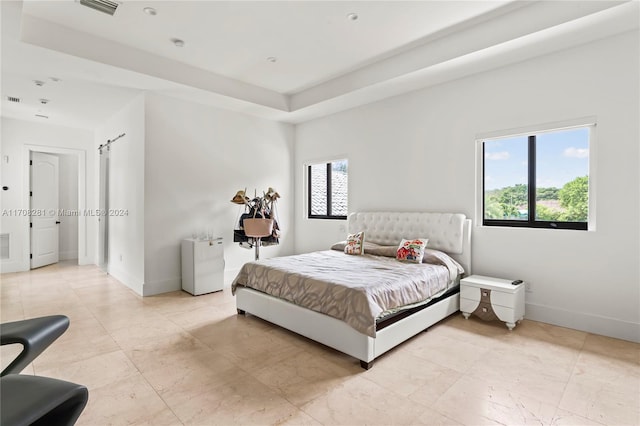 bedroom with a tray ceiling