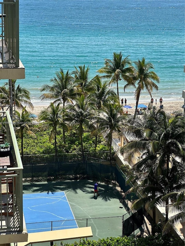 property view of water featuring a beach view