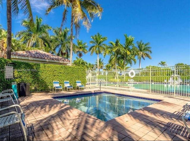 view of swimming pool featuring a patio