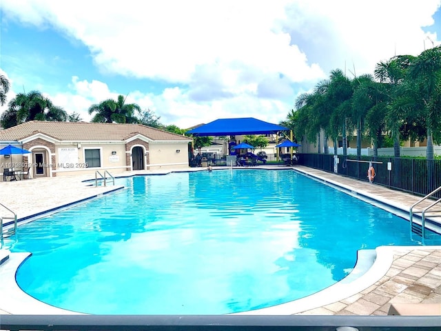 view of swimming pool featuring a patio area