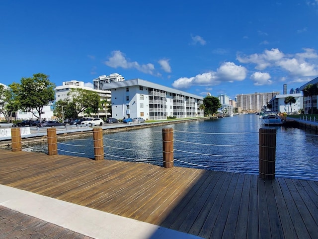 view of dock with a water view