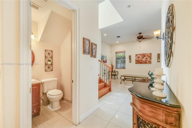 2913 SW 13th St, Miami, FL 33145 - hall featuring stairway, light tile patterned floors, and recessed lighting