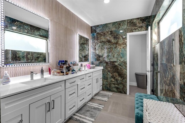 1120 Wallace St, Coral Gables, FL 33134 - bathroom featuring double vanity and a shower with door