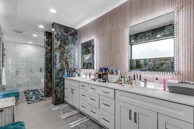 1120 Wallace St, Coral Gables, FL 33134 - full bathroom featuring double vanity, a shower stall, and recessed lighting