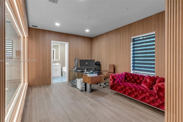 office area with light wood-type flooring