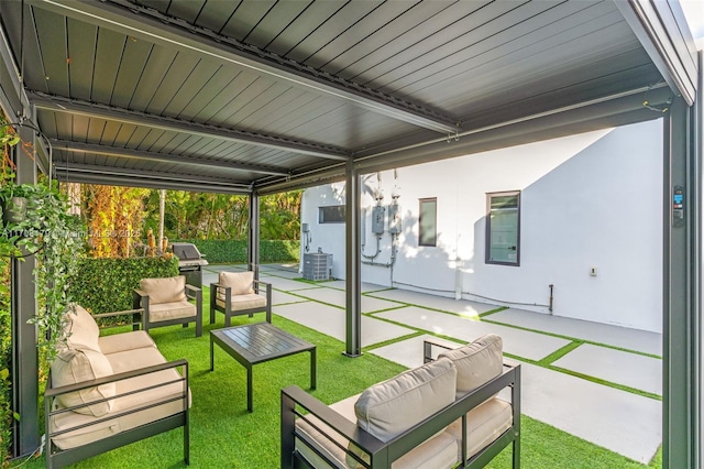 view of patio with an outdoor hangout area, area for grilling, and cooling unit