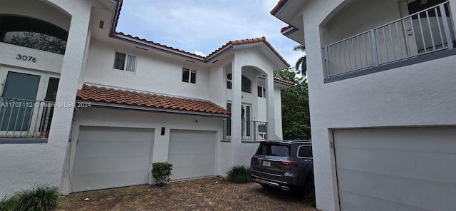 exterior space with a garage