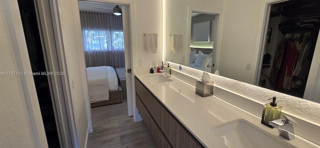 bathroom with vanity and wood-type flooring