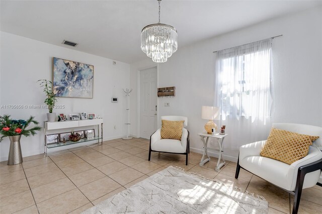 interior space with a notable chandelier