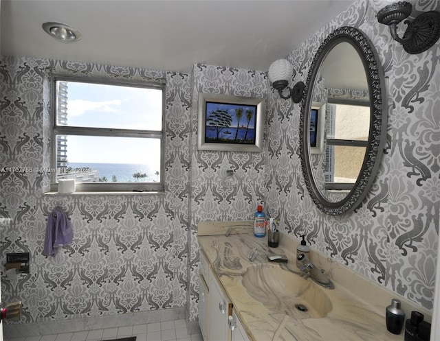 bathroom with vanity and tile patterned floors