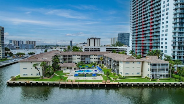 exterior space featuring a water view